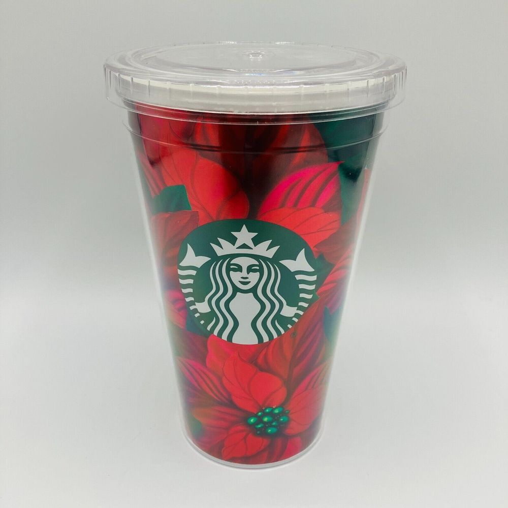 Starbucks Christmas Holiday 2020 Cold Cup Tumbler Poinsettias 16 Oz No Straw